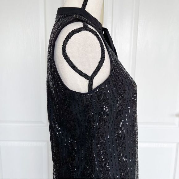 CeCe Size XS Black Sequin Layered Bow Tie Neck Sleeveless Cocktail Dress - Picture 11 of 16
